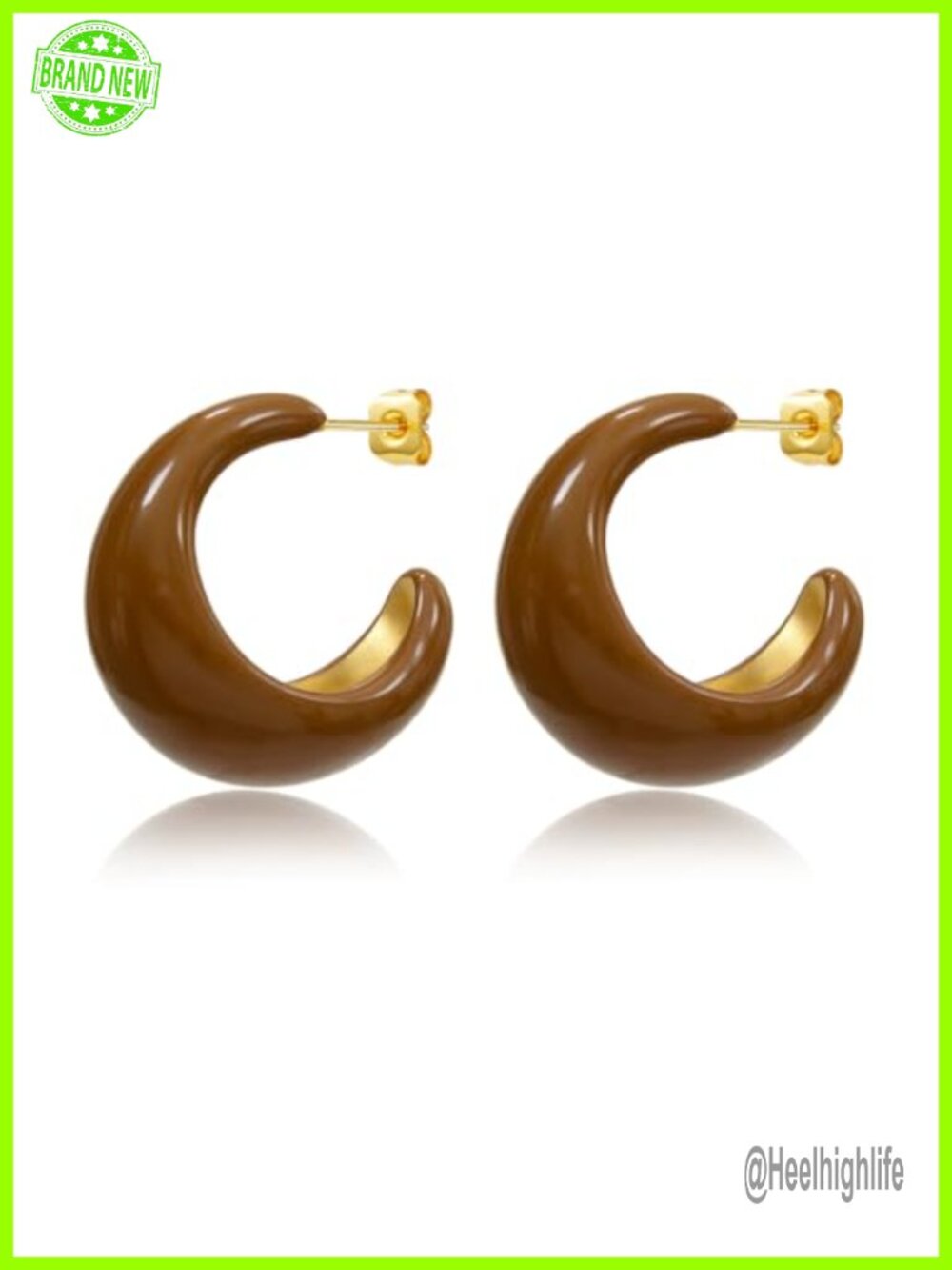 18K Gold Plated Chunky Half Hoop Earrings Textured Push Back Women